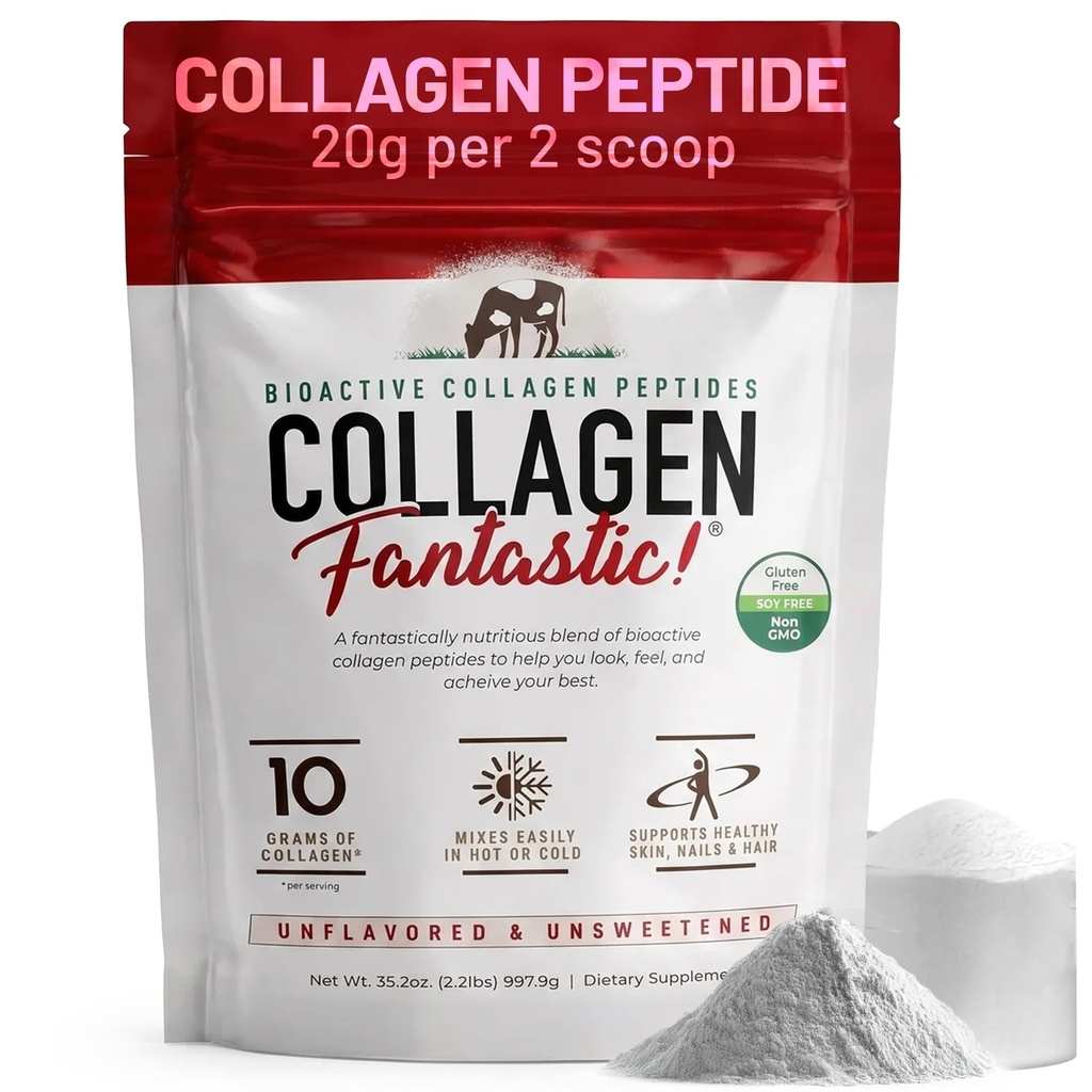 Collagen Peptider Powder Unflavored 2.2lb - Grass- Fed Bovine Protein for Joints, Bones & Skin - Type I & III Hydrolyzed Collagen - Gluten- Free, Non-GMO & Soy- Free - 90 Servere