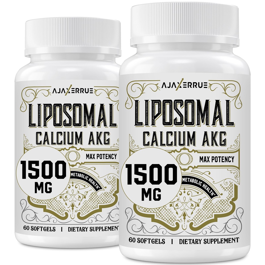 Liposomal Calcium AKG Supplement 1500 MG (Alpha- Ketoglutarsyre), Høj Absorption, mere effektiv end AAKG, Ca AKG for lang levetid, Alder Defense, Cellular Energy, Metabolic Function, 120 Softgels
