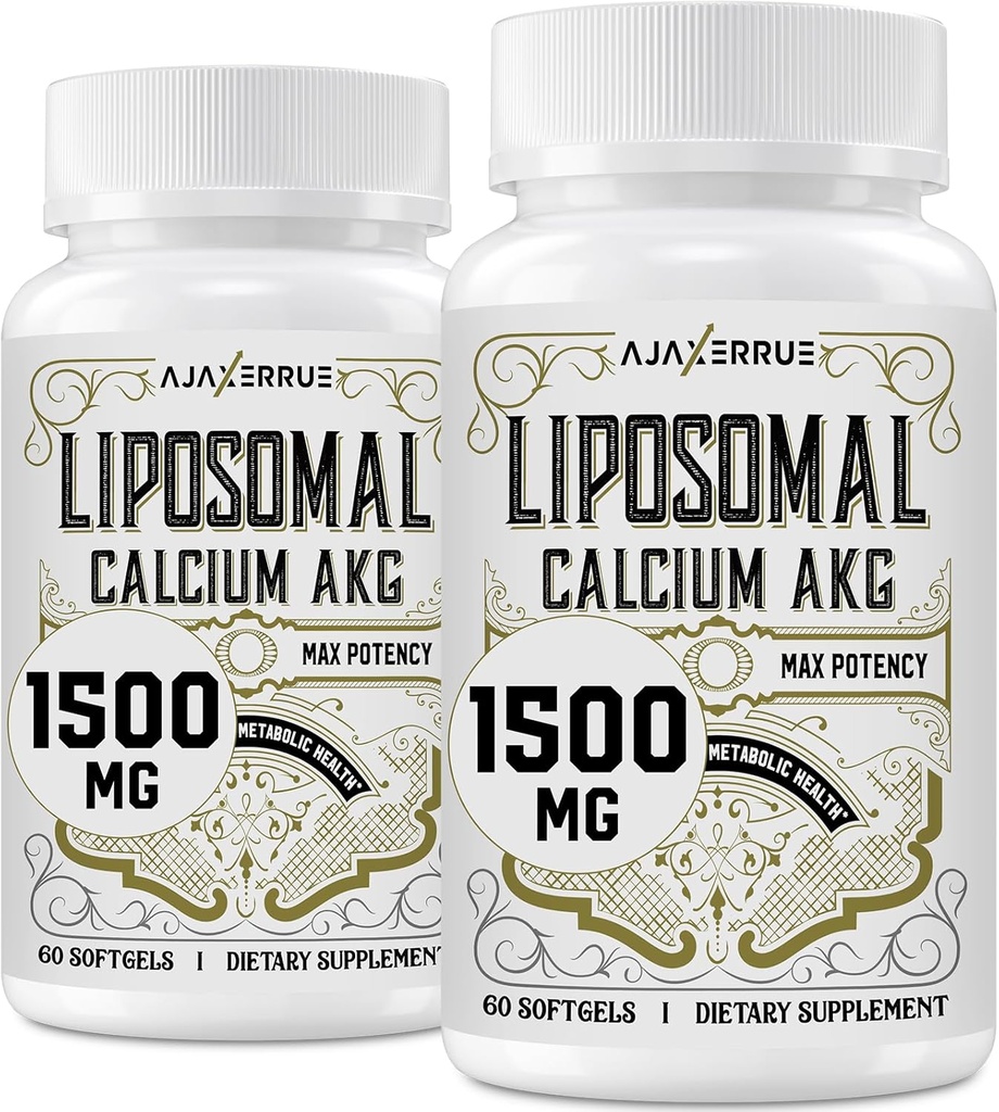 Liposomal Calcium AKG Supplement 1500 MG (Alpha- Ketoglutarsyre), Høj Absorption, mere effektiv end AAKG, Ca AKG for lang levetid, Alder Defense, Cellular Energy, Metabolic Function, 120 Softgels