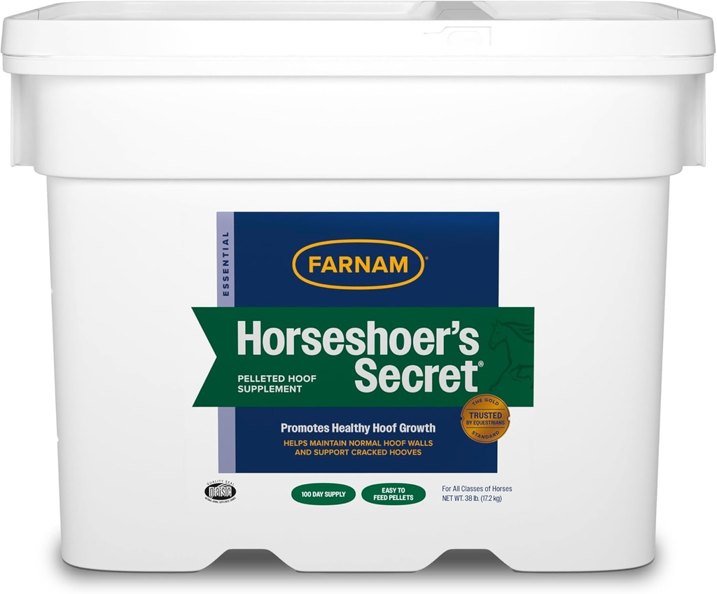 Farnam Horseshoer hemmelige Pelleted Hoof Kosttilskud, fremmer sund hovvækst, opretholder hove vægge & understøtter krakkede hove, 38 lbs., 100 dages forsyning