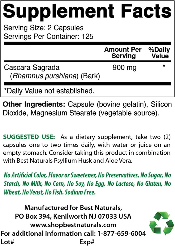 Bedste Naturals Cascara Sagrada 450 mg & Melatonin 12 mg