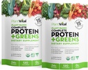 Plantvital Uflavored Organic Vegan Protein Powder - 15 Superfoods, Veggies and Probiotics - Organic Plant- Based Protein Powder - All BCAA 's, Gluten Free - 16oz (Pack of 2)