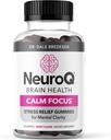 NeuroQ Calm Focus Gummies - Stress Relief Supplement - Understøtter Mental Funktion & Afslapning - Sensoril Ashwagandha, Magnesium, GABA, L- Theanine, Andin Cocoa & Kava Kava - 90 Gummies