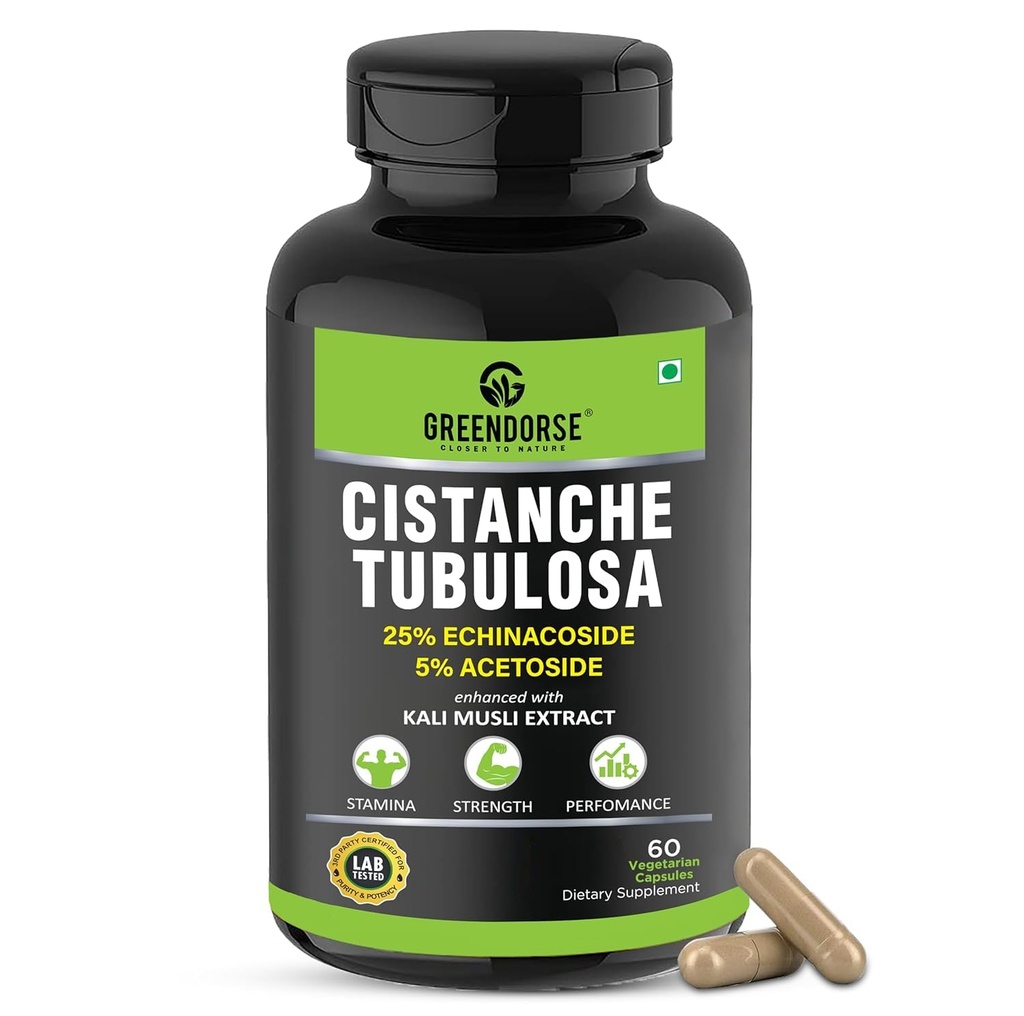 Organic Cistanche Tubulosa standardiseret til 25% Echinacosid, 5% Acetosid med Kali Musli Extract 1000mg 3. part testet for styrke, ydeevne, Vitality- 60 Veg kapsler