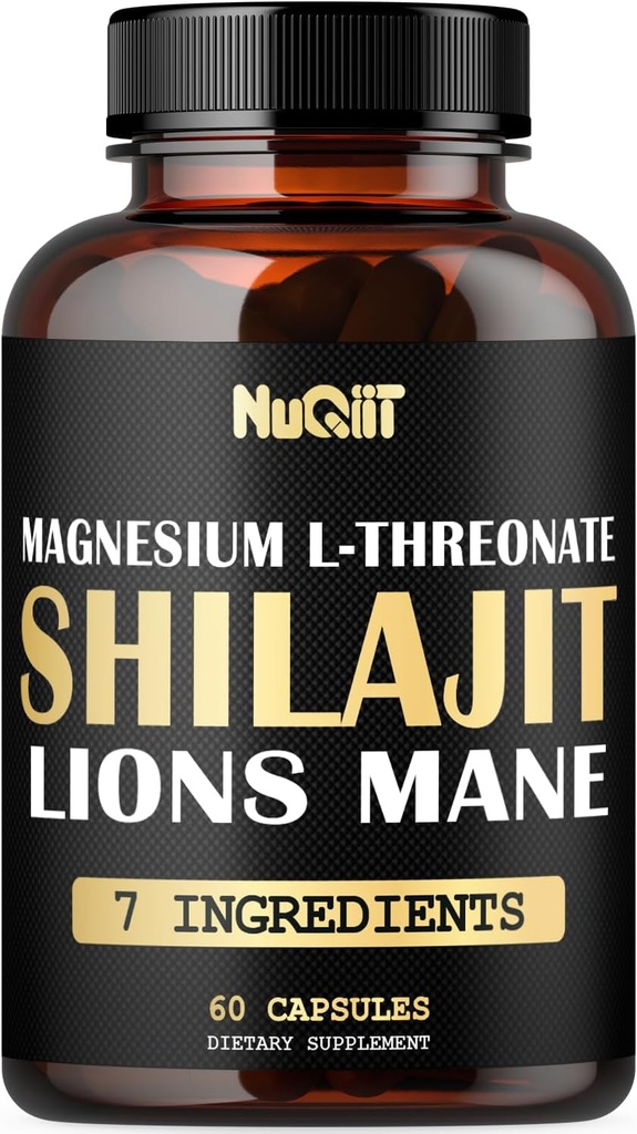 Shilajit Pure Himalayan Organic med Magnesium, Lions Mane, og Mænd sundhed kompleks som Ashwagandha, Maca Root & mere - Support Immunitet, Brain Health & Positive Mood - 60 kapsler