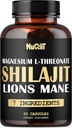 Shilajit Pure Himalayan Organic med Magnesium, Lions Mane, og Mænd sundhed kompleks som Ashwagandha, Maca Root & mere - Support Immunitet, Brain Health & Positive Mood - 60 kapsler