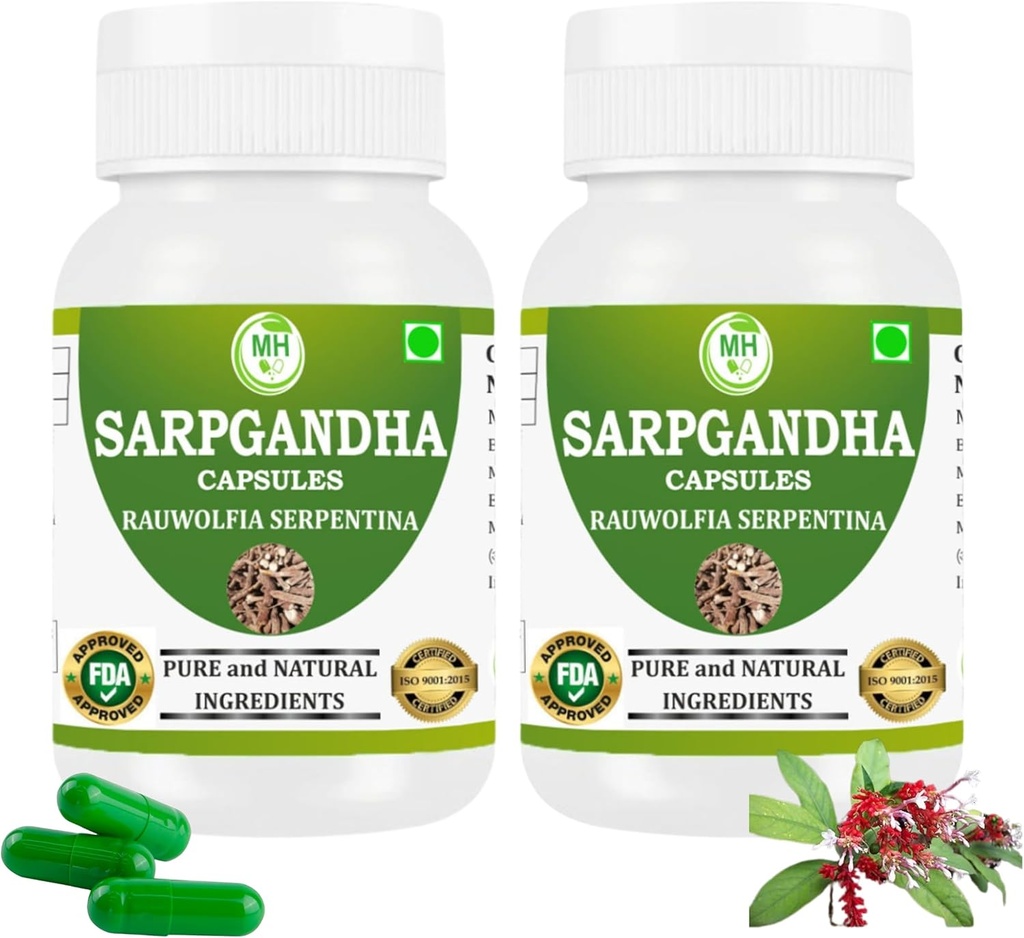 Morsan Healthcare Sarpgandha (Rauwolfia Serpentina) Kapsler - Pakning med 2 x 60 Veg Kapsler 125; 500 mg Herbal Extract 124; Natural Ayurvedic Supplement for Daily Wellness