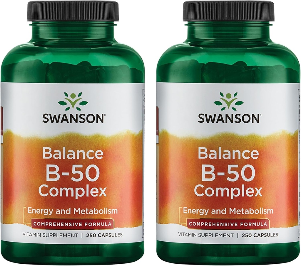 Swanson B- 50 B- Complex - B Vitamin Complex med høj potens & biotilgængelighed - fremmer immunsystemet support, aids Heart Health, & støtter sund nervesystem - (250 kapsler) (2 Pack)