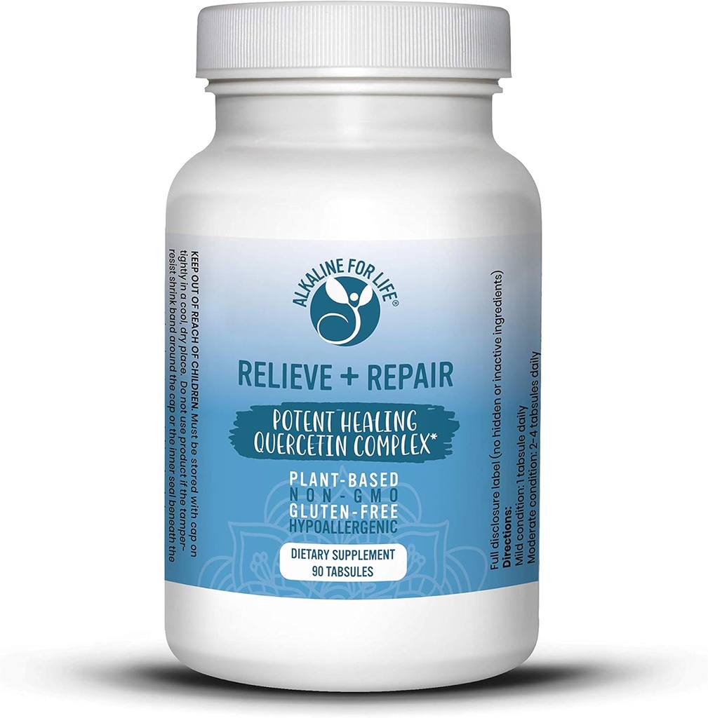 Relieve + Repair Quercetin 1000mg, Pomegranate Juice Powder, OPC Antioxidanter Supplement - Pure Quercetin Dihydrat - Foretrukne Form for biotilgængelighed (90 Tabs)