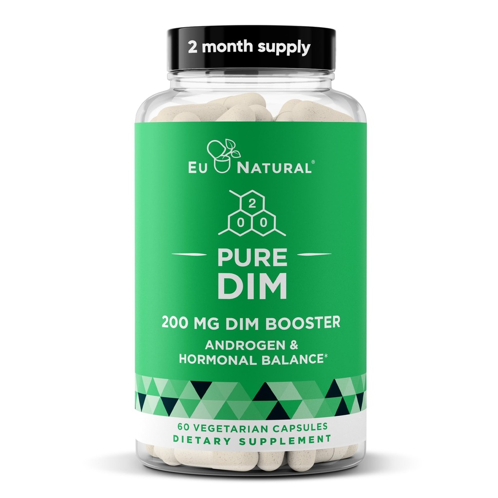DIM supplement Pure 200 Mg for kvinder eller mænd - Østrogen Hormone Balance Supplement for energi, Træthed, Stress, Menopause, Hot Flashs - Forbedret biotilgængelighed BioPerine - 60 Vegan bløde kapsler