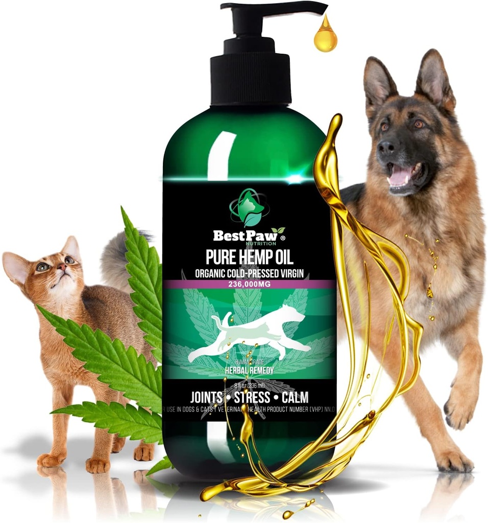 [236.000mg] Økologisk Hamp Olie til hunde og katte - Fælles smertelindring Gigt supplement - Naturlig støtte til separation Relief - Calming Aid Kæledyr kærlighed - fra canadiske Crops - 8oz