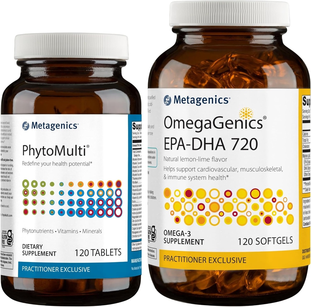 Metagenics Bundle - PhytoMulti uden jern & OmegaGenics EPA- DHA 720- 120 tabletter PhytoMulti for total sundhed - 120 softgels af EPA- DHA 720 for hjerte, muskel- og immunsystem sundhed *