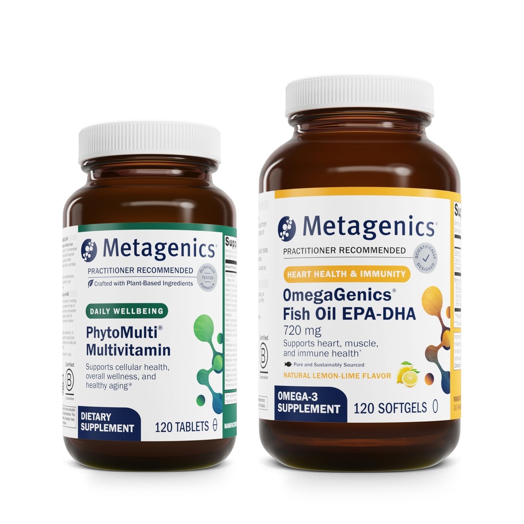 Metagenics Bundle - PhytoMulti uden jern & OmegaGenics EPA- DHA 720- 120 tabletter PhytoMulti for total sundhed - 120 softgels af EPA- DHA 720 for hjerte, muskel- og immunsystem sundhed *