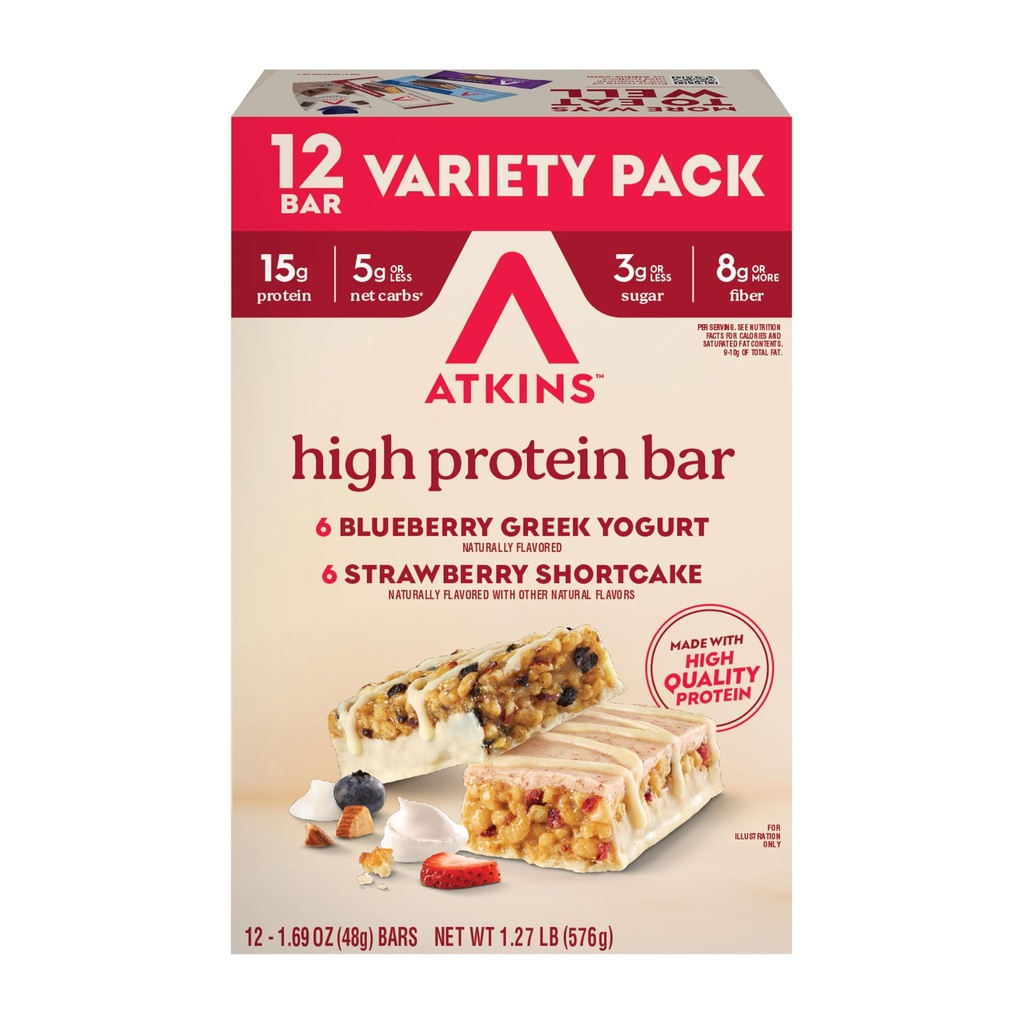Askins Blåbær Græsk Yogurt & Jordbær Shortcake High Protein Bar, High Fiber, Keto Friendly, 12 Greve (6 Barer Hver Flavor)