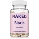 NAKED Biotin 10,000mcg - Max Strength Vitamin B7 supplement til sundt hår, hud & negle support - Non-GMO, Gluten- Free, Vegan - Understøtter Keratin produktion - 120 kapsler