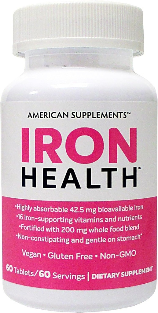 Jern Sundhed 42,5 Mg Non- Constipating Iron med 16 Iron- Support Vitaminer og næringsstoffer, herunder C-vitamin 60 tabletter