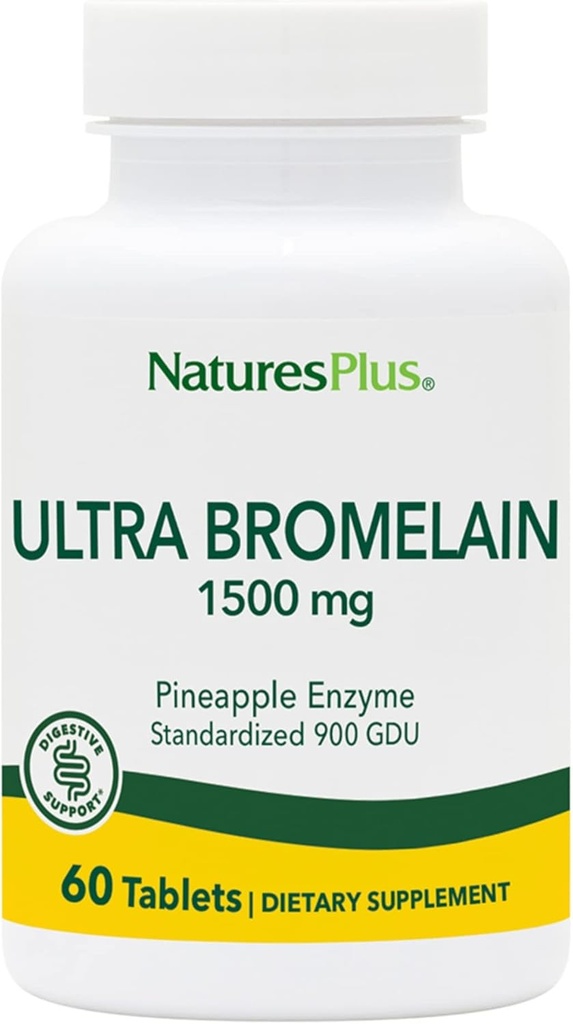 Natures Plus Ultra Bromelain - 60 tabletter - 1500 mg Ananas Bromelain - Understøtter fordøjelsessygdomme, fælles støtte og mere - 60 servering