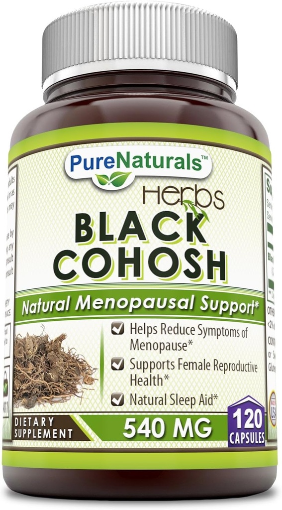Pure Naturals Black Cohosh Menopause Relief - Natural Solutions for Menopause Support - 540 Mg supplement med Pure Root Extract 120 Kapsler