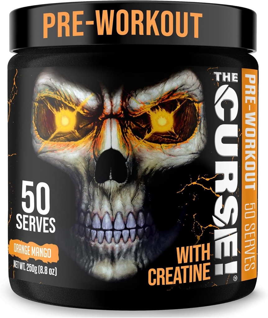 JNX SPORTER Forbandelsen! Pre Workout pulver til mænd og kvinder, Koffein, Beta- Alanine, Creatin, L- Citrullin, 50 Servering, Orange Mango Flavor - Boost Energy, Styrke og fokus