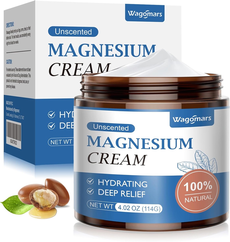 Magnesium Cream til søvn - Natural topic Magnesium lotion for smerte & ben kramper, muskelafslapning, rolig - Nighttime Body Butter til dyb hydrering - Sikker for børn (uduftende)
