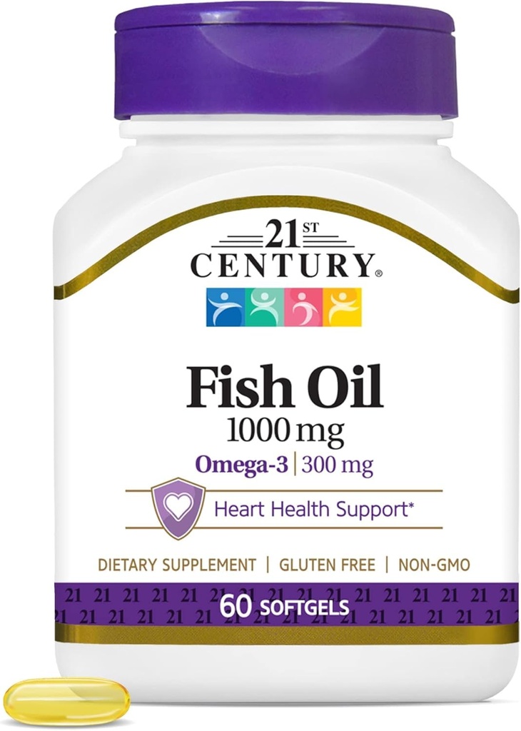 21. århundrede Fish Oil 1000 Mg Softgels, 60 Greve (pakke med 2)