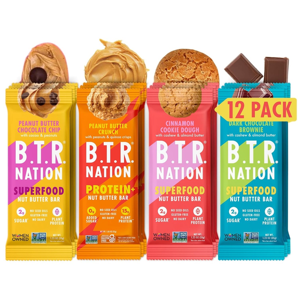 B.T.R. Nation Superfood Keto Protein Bar - Plant Based Vegan Protein Budding 124; (12 Pack) Variety Pack Buddy 124; Lave Carb Food, Lave Calorie, Gluten Free, Ingen Sugar Alcohols, Bosted med Superfoods