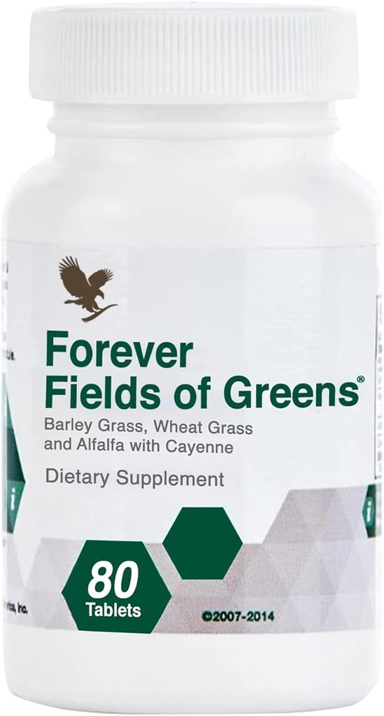 Forever Living - Fields of Greens, Green Superfood supplement med Barley Grass, Hvede Grass, og Alfalfa til Cleansing og Alkalisering, 80 tabletter