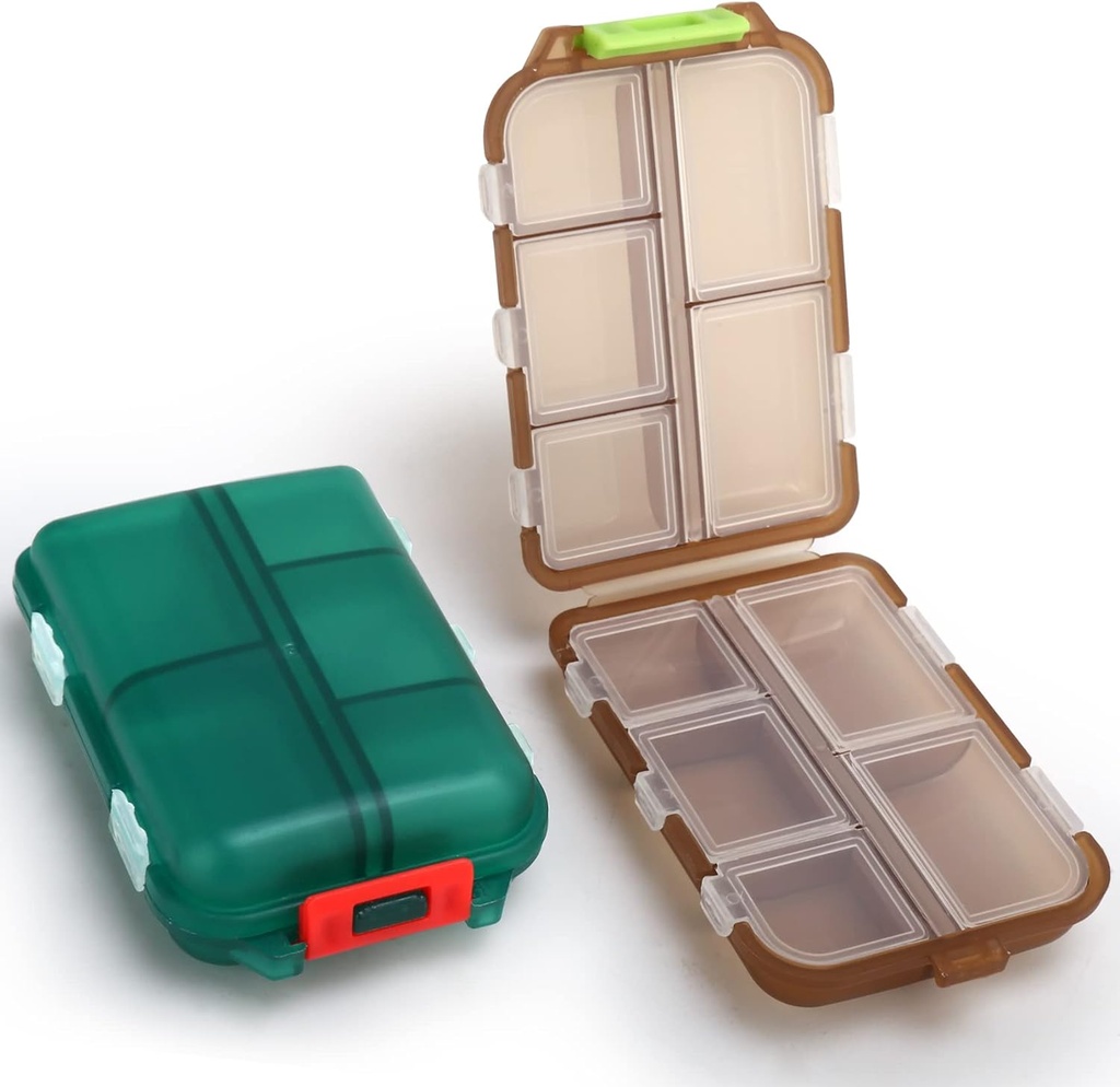 2PCS Lille rejse Pill Box, Cute Pill Organizer Case, Rejse Portable Medicine Pill Container til Purse, med 10 kompartmenter for forskellige lægemidler, af MsfIAIoo