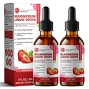 M tommer Magnesium Glycinat Væske, Høj Absorption Magnesium Væskedråber med Cellulose Fiber, Bromelain, B6-vitamin, C, D, Zink, Magnesium Supplement til børn og voksne, Jordbær Flavor, 2 Pack
