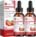 M tommer Magnesium Glycinat Væske, Høj Absorption Magnesium Væskedråber med Cellulose Fiber, Bromelain, B6-vitamin, C, D, Zink, Magnesium Supplement til børn og voksne, Jordbær Flavor, 2 Pack