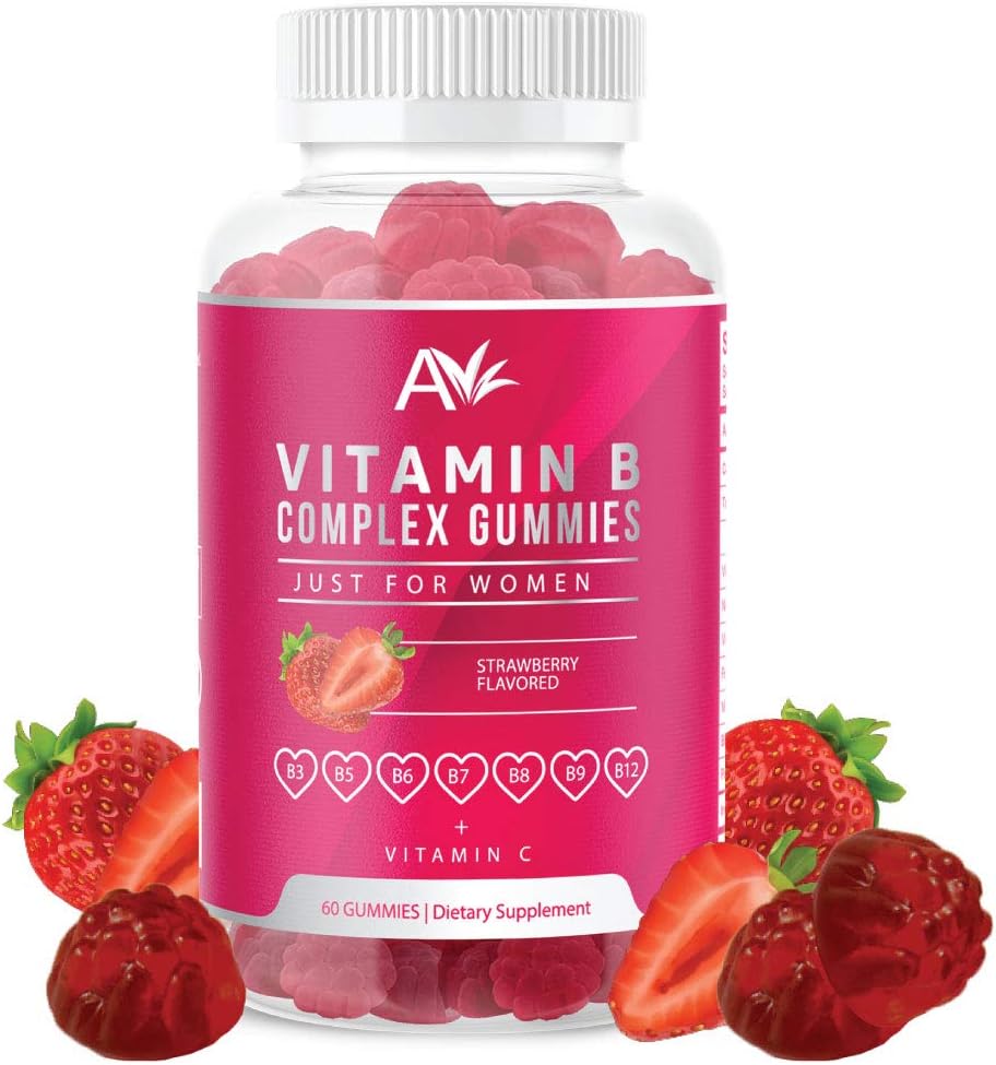 Avilana Vitamin B Complex Just for Women Vegan Gummies with Vitamin B12, B7 (Biotin), B6, B3 (Niacin), B5, B6, B8, B9 (Folate) s, Energi og sund immunsystem (1 pakke)