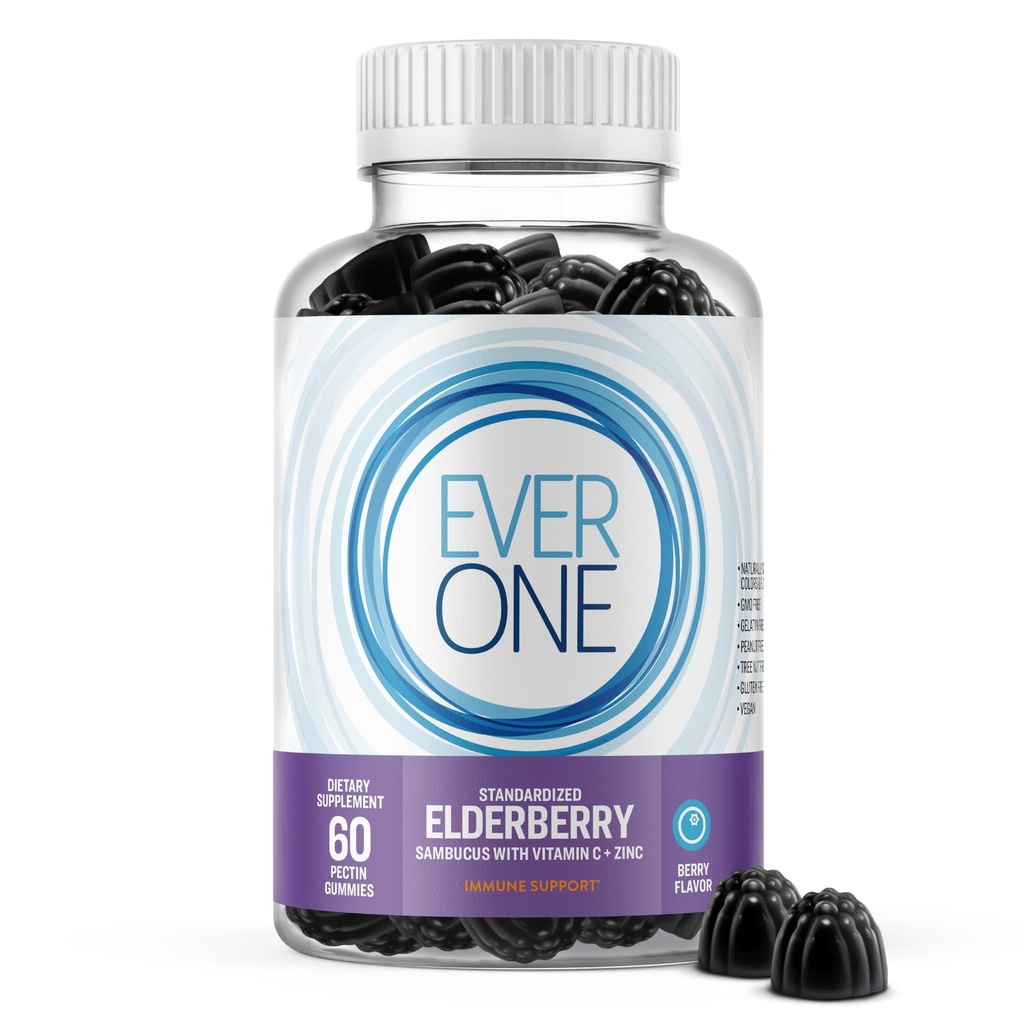 Sambucus Elderberry Gummies for voksne med C-vitamin og Zinc- immunsupporttillæg - Vegan, Gelatine Free, Gluten Free, GMO Free- lækker berry Flavored, Black Elderberry Immuning Gummy Vitaminer