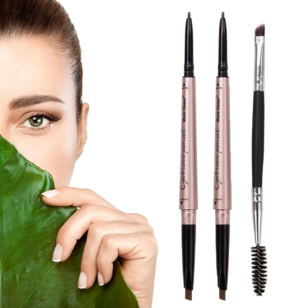 2 Pack Eyebrow Pencil, Vandtæt Eyebrow Makeup med Dual Ends, Professional Brow Enhancing Kit med Eyebrow Brush (Dark Brown # 1)