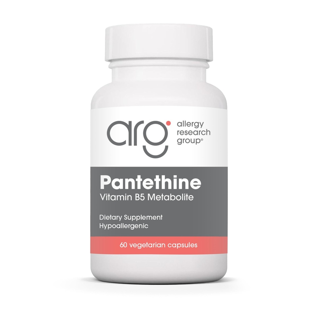 Allergy Research Group Pantethine Supplement - Vitamin B5, Pantothensyre, Metabolisme Support, Lever Support, Cardiovaskulær Supplement, Coenzym A, 660mg Vegetariske Kapsler - 60 Tæl