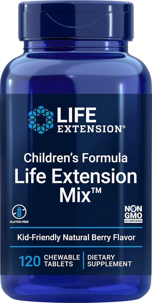 Life Extension Children 's Formel Mix ™, multivitamin til børn, 18 essentielle vitaminer og mineraler, Berry Flavored uden tilsat saccharose, Glutenfri, ikke-GMO, 120 tyggetabletter