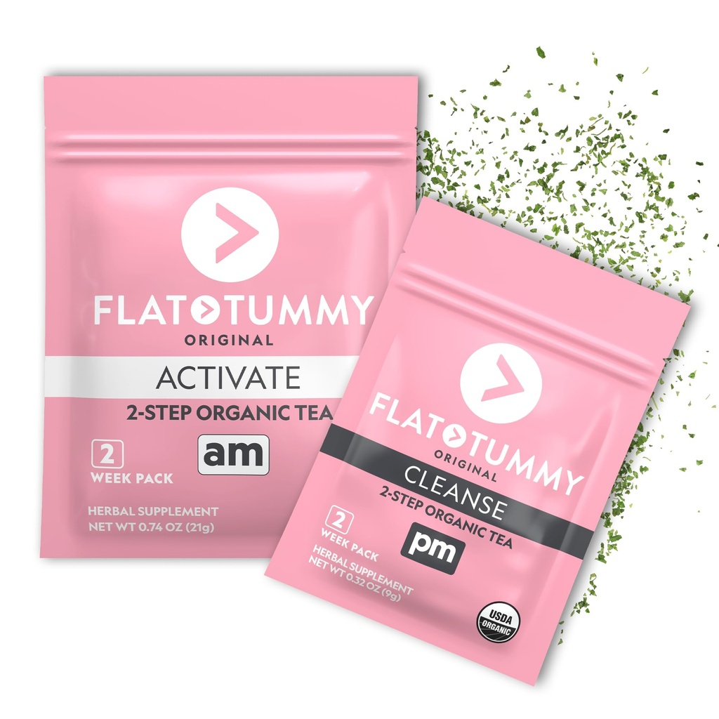 Flad Tummy Detox Tea (2 Uge Program) - 2 -Step Detox Tea to Boost Energy & Reducere Bloating * - Alle naturlige Detox Cleanse w / Green Tea, Lemon Balm, Mælkebøtte, Fennel, & mere - fordøjelsesstøtte