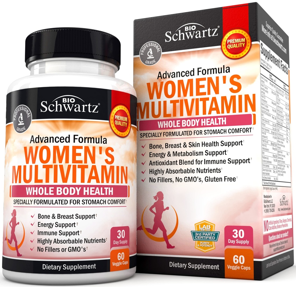 Multivitamin til kvinder med vitamin D3 - Multivitaminer til bone breast hud fælles energi - Vitaminer for immunforsvar - immunsystemet Boost Natural immunforsvar - Fælles støtte supplement - 60Ct