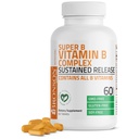 Bronson Super B vitamin B Complex Vedvarende langsom frigivelse (vitamin B1, B2, B3, B6, B9 - Folinsyre, B12) Indeholder alle B vitaminer 60 tabletter