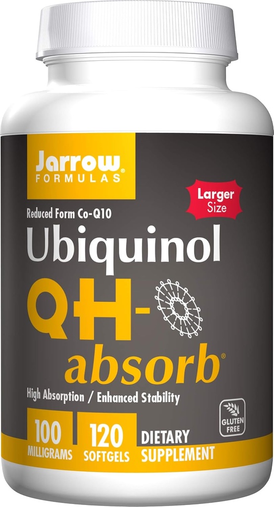 Jarrow Formulas QH- absorbere 200 mg - 120 Softgels - High Absorption Co- Q10 - Aktiv antioxidant form af Co- Q10 - Understøtter Mitokondriel energiproduktion og kardiovaskulær sundhed - Op til 120 Serveringer