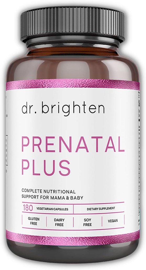 Dr. Brighten Prenatal Plus - Kvinder Formulering, Aktive B-vitaminer, mineraler, Antioxidanter til gravide eller ammende mødre, non-GMO Vegan, No Gluten, No Soy - 180 kapsler