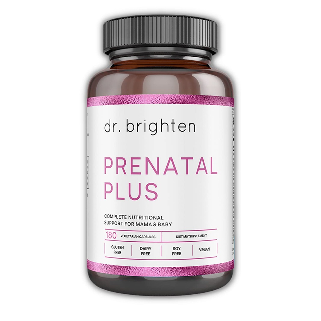 Dr. Brighten Prenatal Plus - Kvinder Formulering, Aktive B-vitaminer, mineraler, Antioxidanter til gravide eller ammende mødre, non-GMO Vegan, No Gluten, No Soy - 180 kapsler