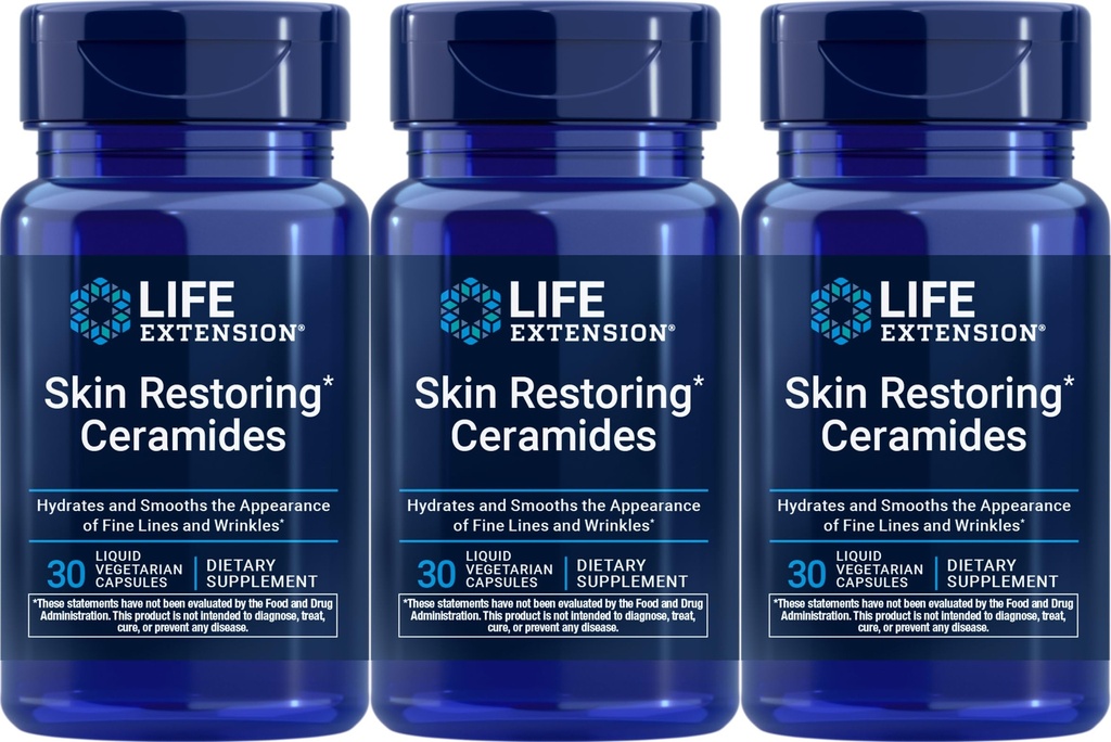 Life Extension Hudretablering Ceramider, 30 Flydende vegetariske kapsler (pakning med 3)