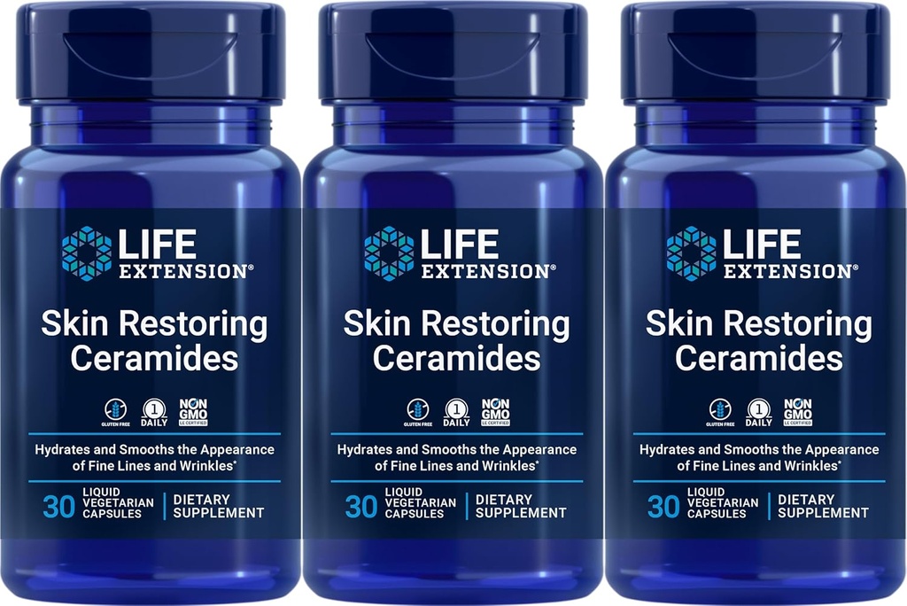 Life Extension Skin Restoring Ceramides, 30 Liquid Vegetarian Capsules (Pack of 3)