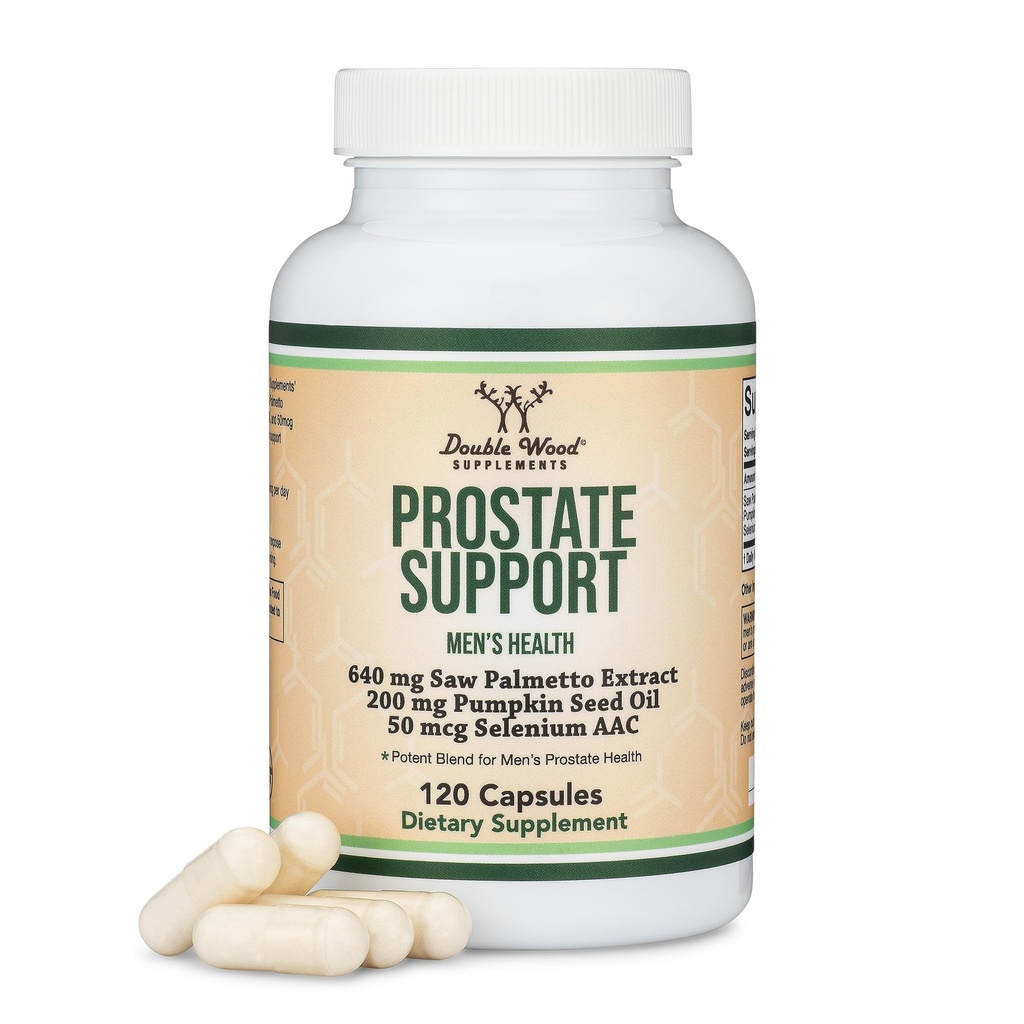 Prostata support supplement til mænds sundhed (120 kapsler) En servering per dag for 30 dage understøtter prostata funktion og urinkontrol (Saw Palmetto, Pumpkin Seed Oil, Selen) af Double Wood