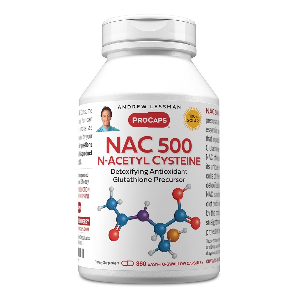 ANDREW LESSMAN NAC- 500 N- Acetyl Cysteine 360 Kapsler - Hjælper Combat Daily Onslaught of Beskadigelse Gratis Radicals, Beskytter hjerne, hjerte, lunger, lever, Nyrer. Afgiftende antioxidant. Ingen tilsætningsstoffer