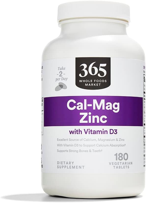365 af Whole Foods Market, Cal- Mag- Zink med D3- vitamin, Vegetarisk, 180 Greve