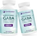 Liposomal GABA Kosttilskud 1000mg med L- Theanin 200mg, Høj Absorption, Ashwagandha, Kamille, Tart Cherry Herbal Supplement for voksne, 120 Softgels, Non- GMO, Gluten Free