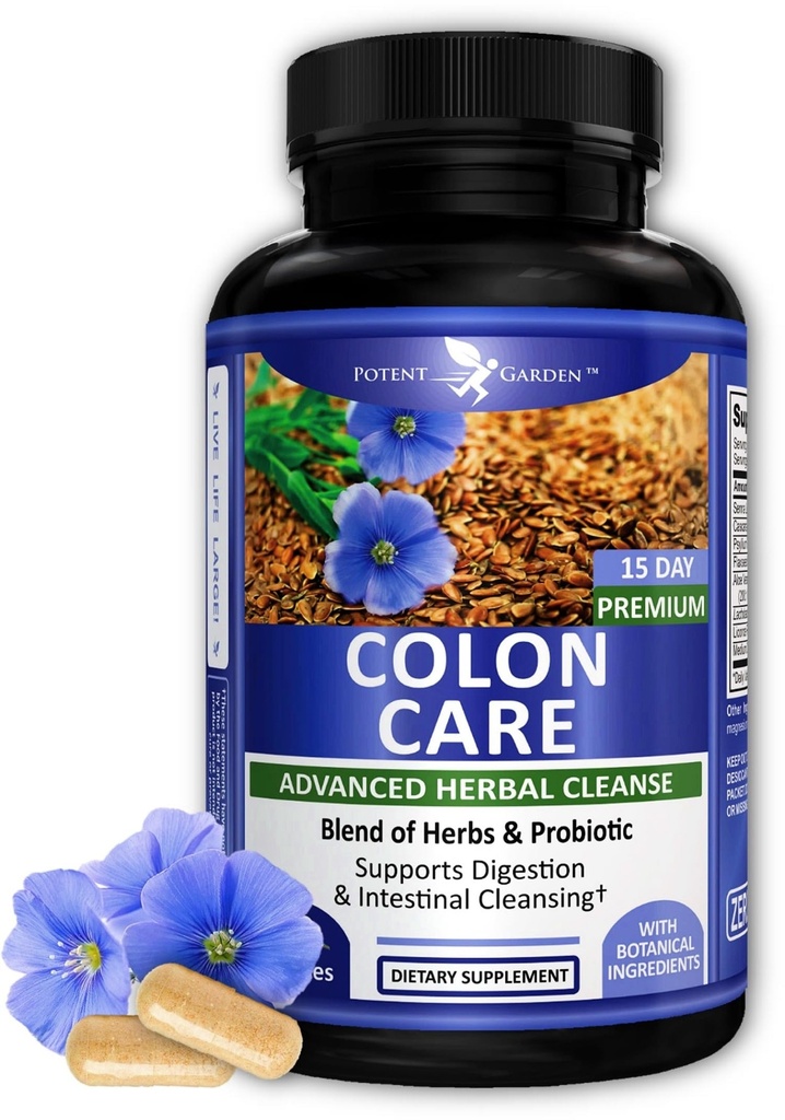 Potent Garden Digestive Cleanse Capsules with Fiber, Herbs & Probiotics – Gut Health Support & Regularity Formula, Gentle Daily Digestive Support, 30 Capsules