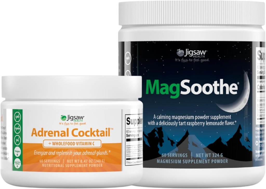 Jigsaw Health Bundle | Adrenal Cocktail, 60 Servings (Jar), and MagSoothe (Raspberry Lemonade), 60 Servings (Jar)