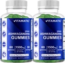 Vitamatic 2 Pack Ashwagandha Gummies 1500 mg Ækvivalent pr. Servering (fra 30: 1 Extract 50 mg) - 60 Vegan Gummies - 3% Withanolides